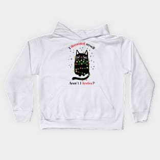 Funny Christmas Cat Wrapped in Lights, Festive Feline Kids Hoodie